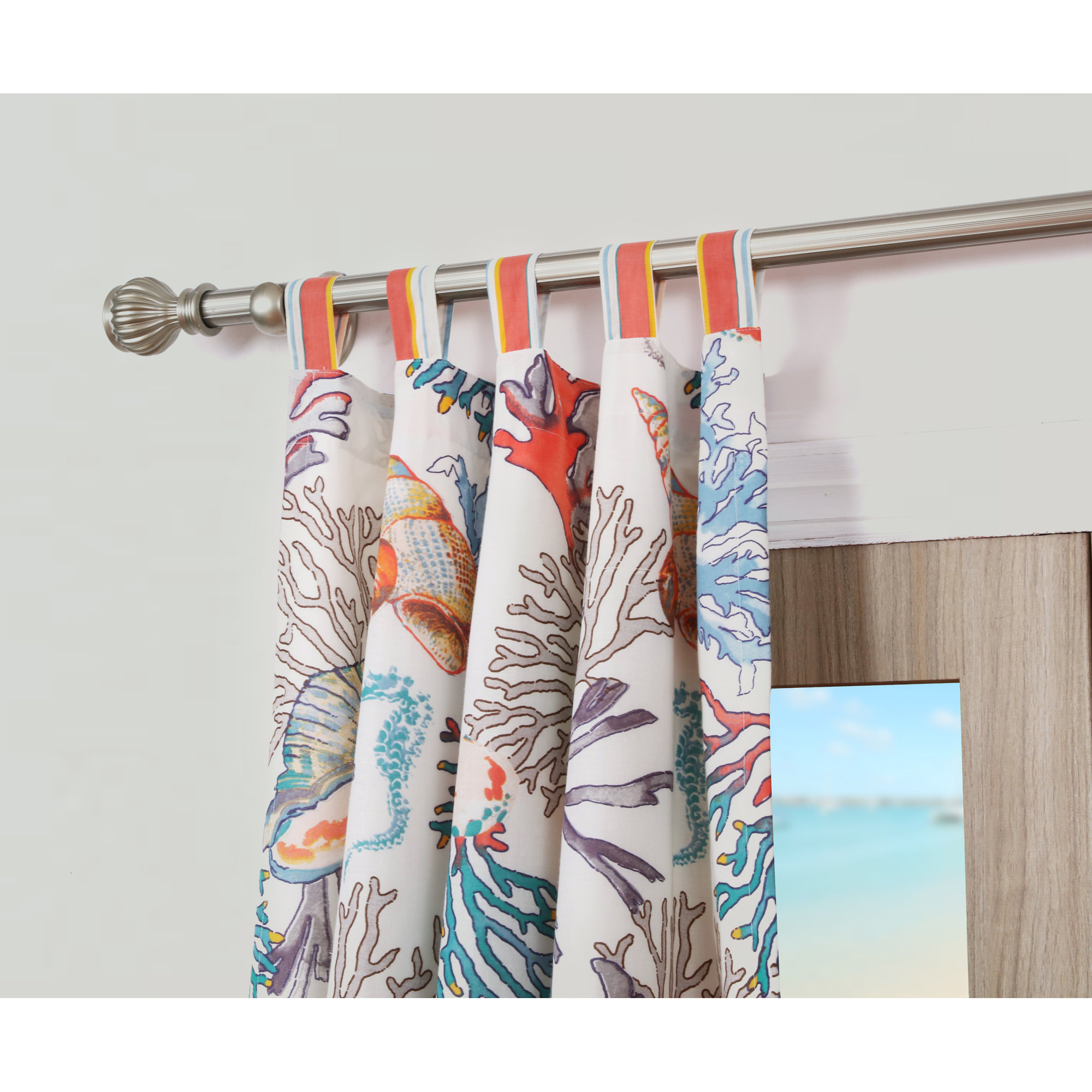 Barefoot Bungalow Atlantis Nautical Sheer Tab Top Curtain Panels